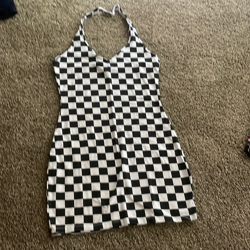 Black and white square pattern dress